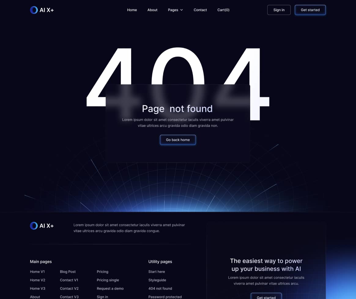 AI X+ - 404 Not Found Page - Artificial Intelligence Startup Webflow Template