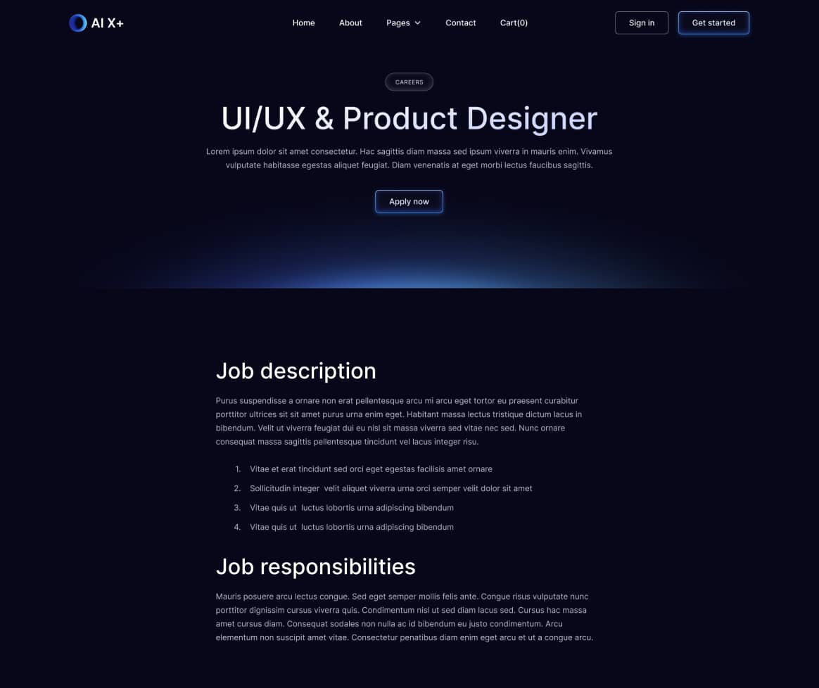 AI X+ - Career Single Page - Artificial Intelligence Startup Webflow Template