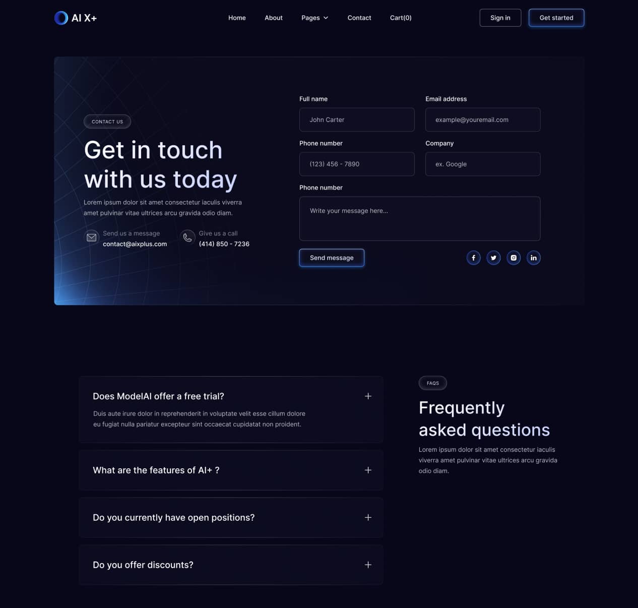 AI X+ - Contact V1 Page - Artificial Intelligence Startup Webflow Template