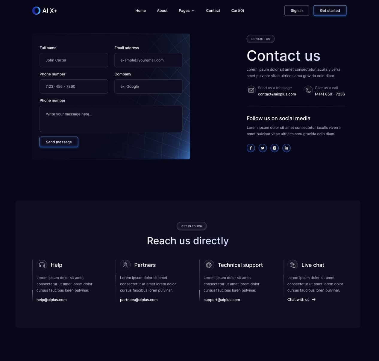 AI X+ - Contact V2 Page - Artificial Intelligence Startup Webflow Template