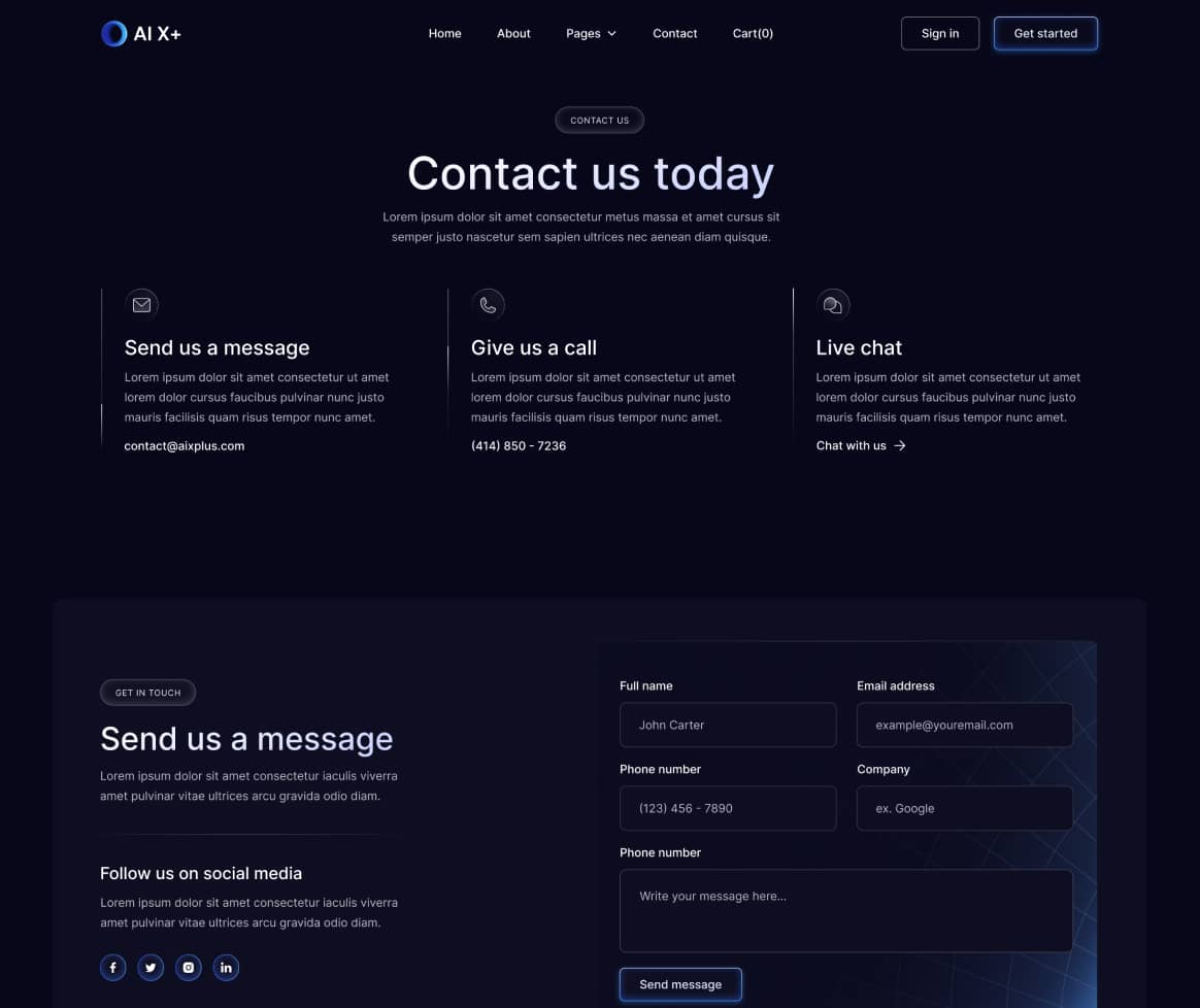 AI X+ - Contact V3 Page - Artificial Intelligence Startup Webflow Template