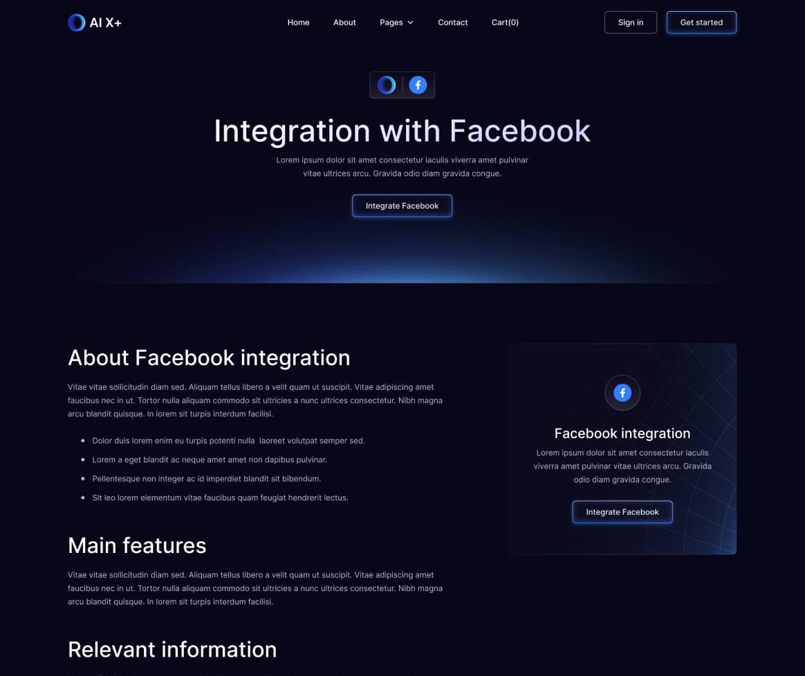 AI X+ - Integration Single Page - Artificial Intelligence Startup Webflow Template