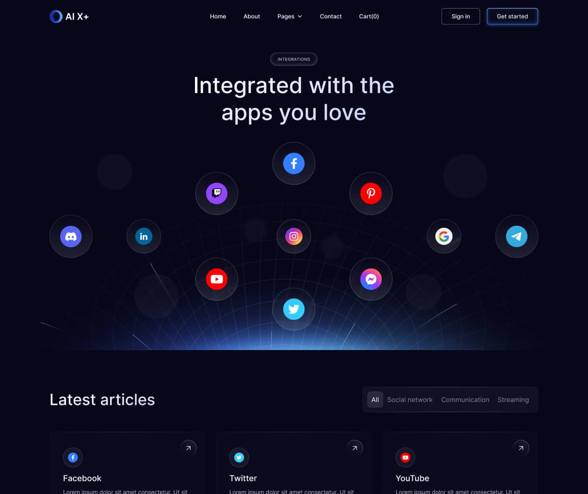 AI X+ - Integrations Page - Artificial Intelligence Startup Webflow Template