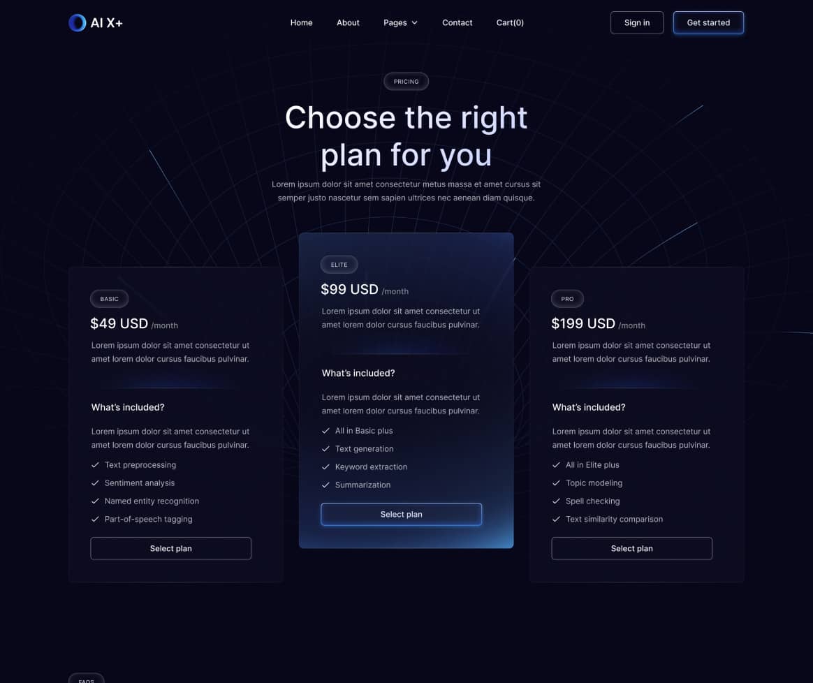 AI X+ - Pricing Page - Artificial Intelligence Startup Webflow Template