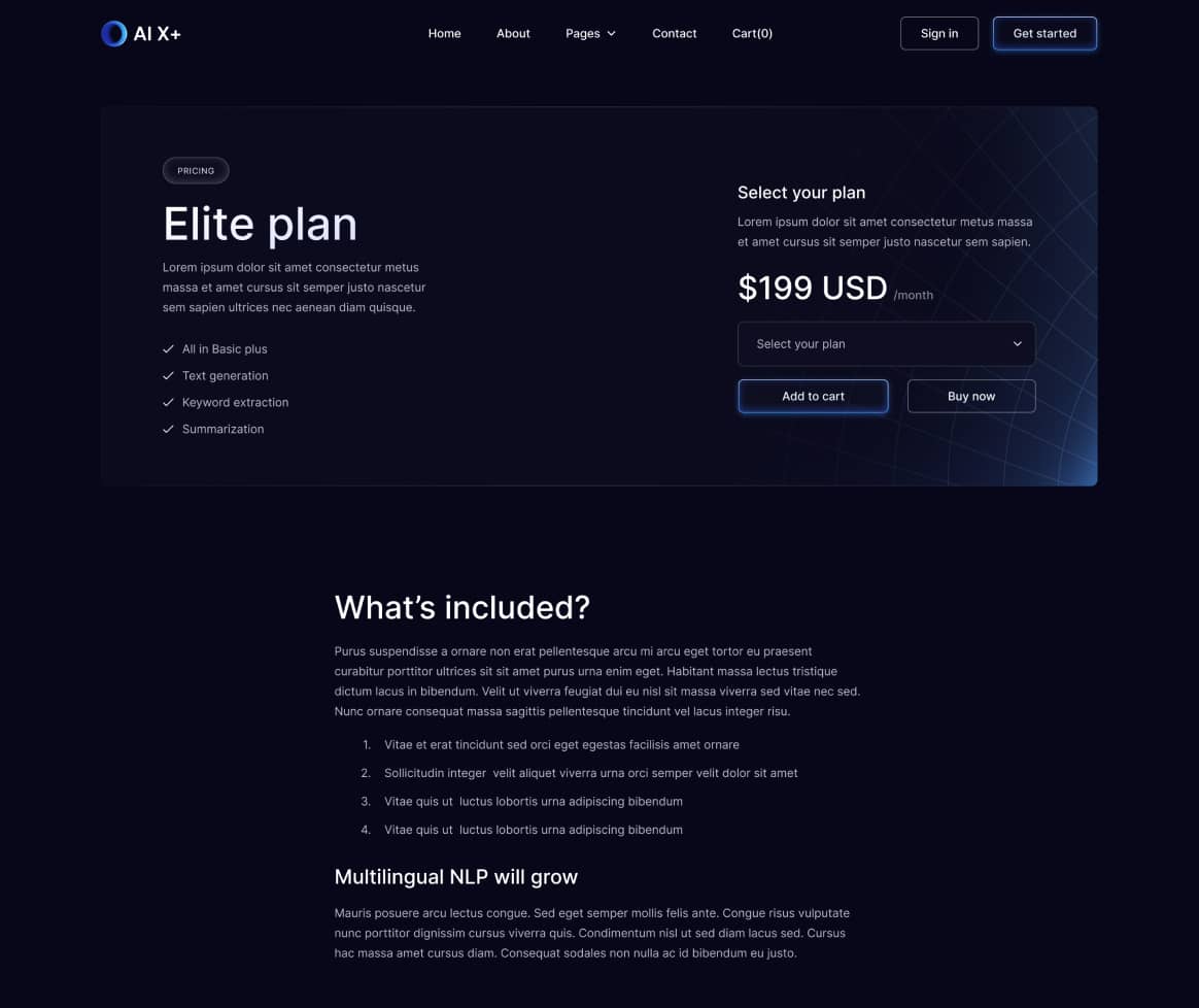 AI X+ - Pricing Single Page - Artificial Intelligence Startup Webflow Template