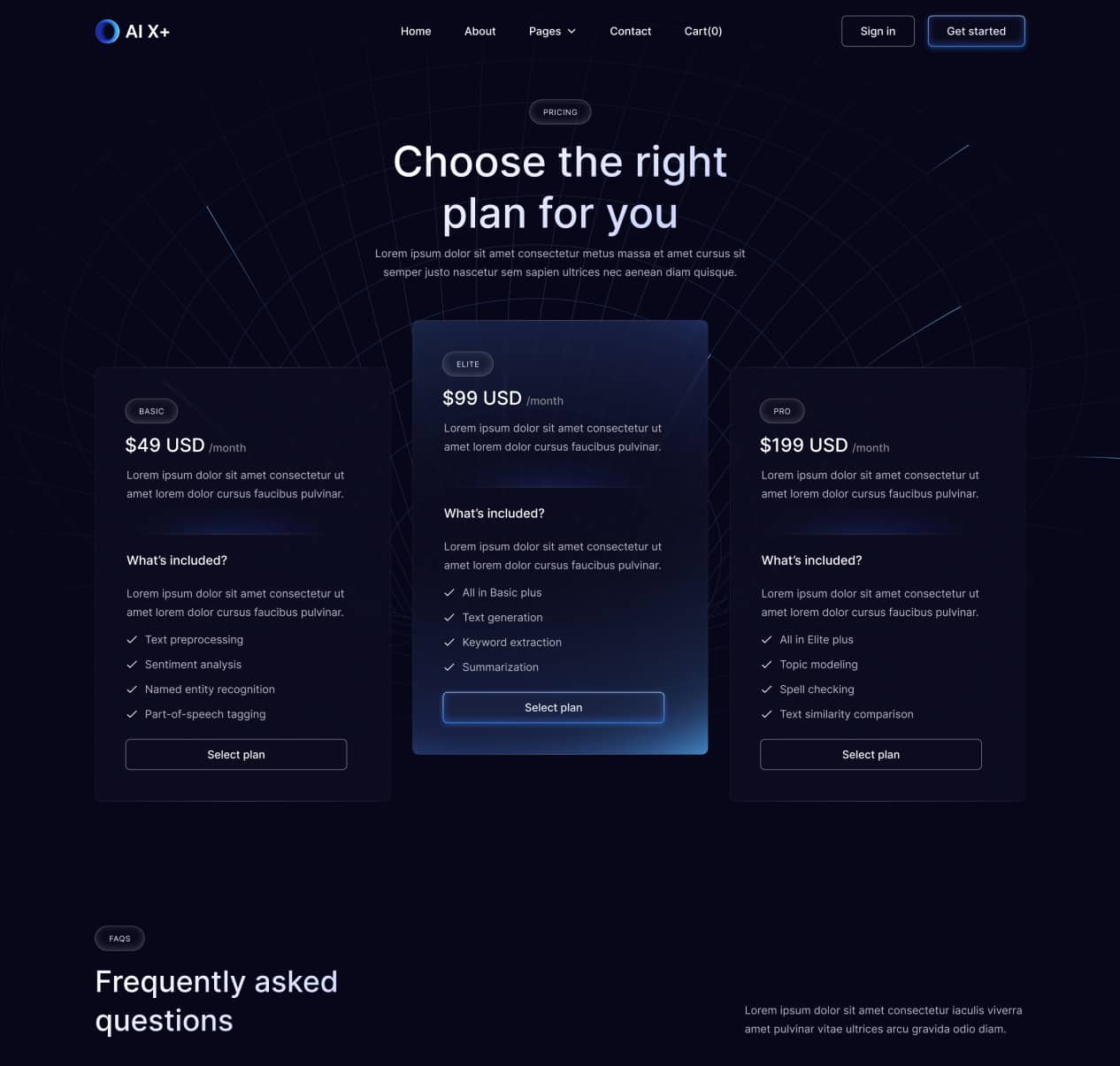 AI X+ - Pricing Page - Artificial Intelligence Startup Webflow Template