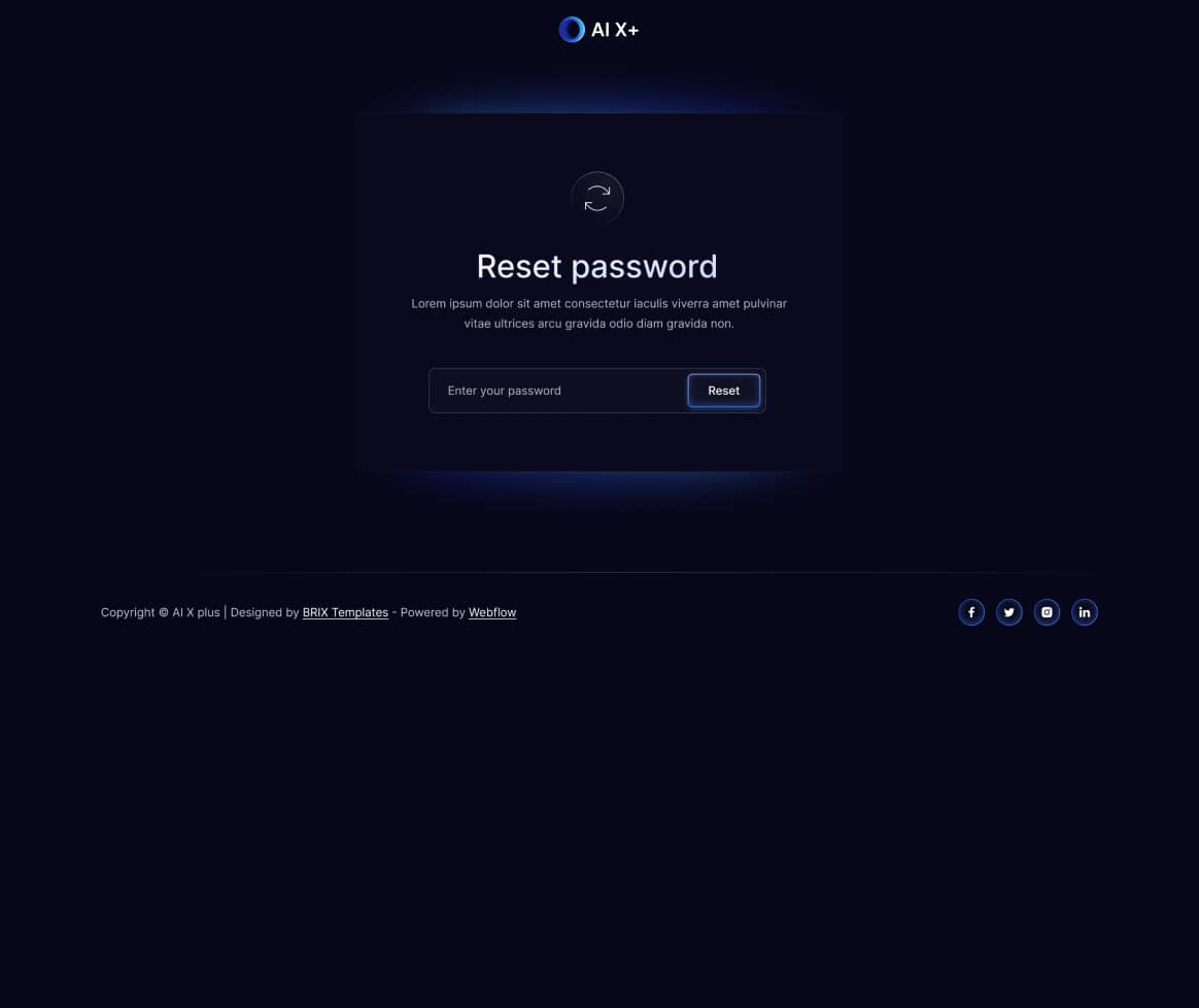 AI X+ - Reset Password Page - Artificial Intelligence Startup Webflow Template