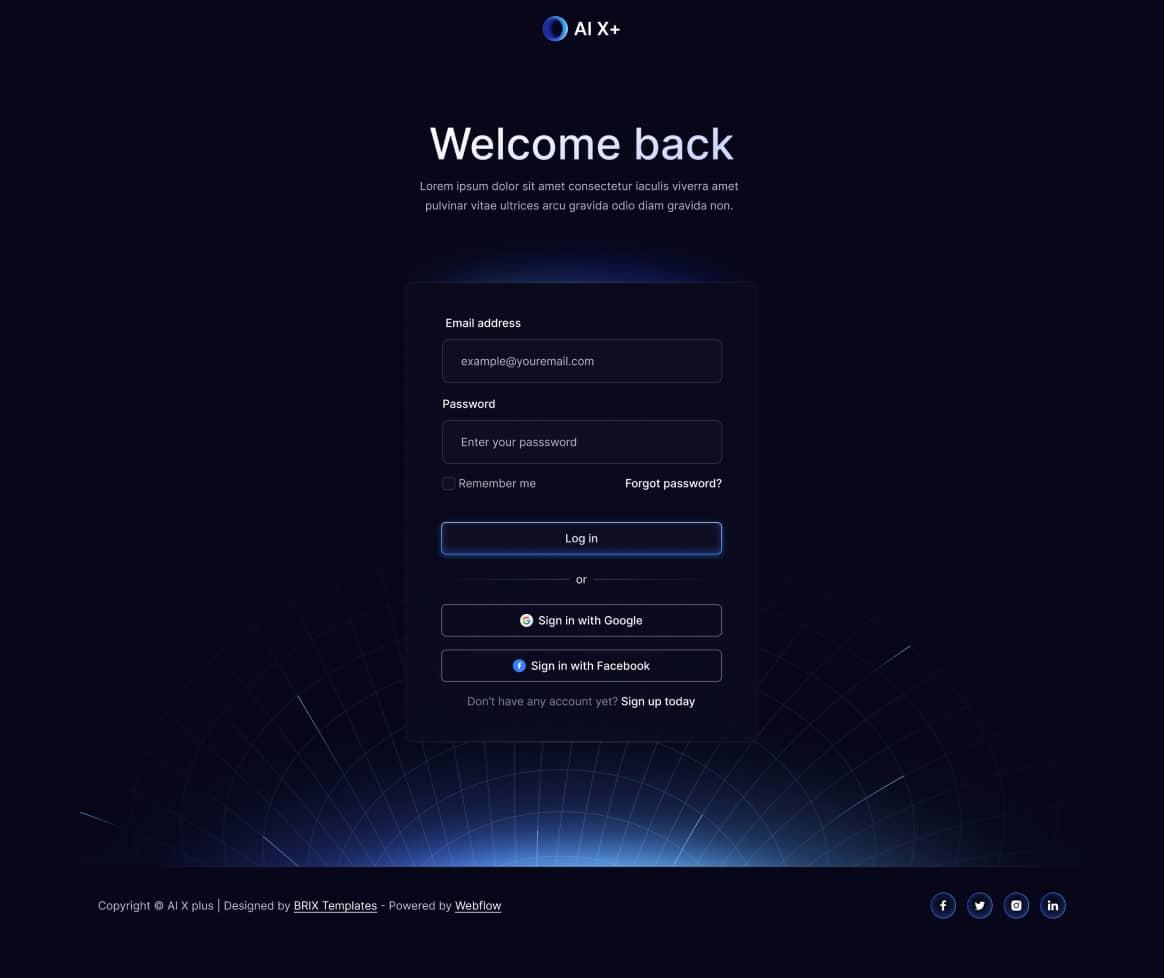 AI X+ - Sign In Page - Artificial Intelligence Startup Webflow Template