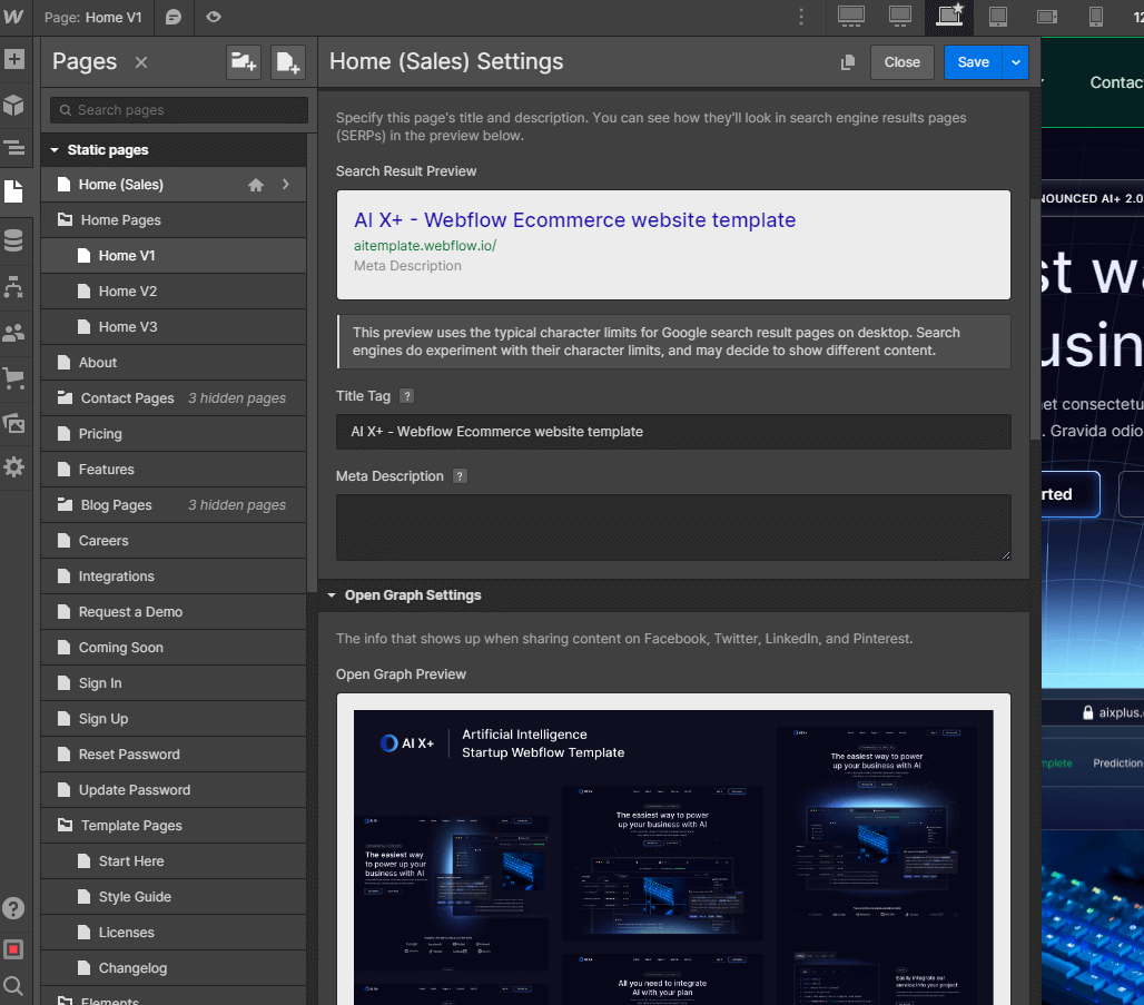 SEO - AI X+ Webflow Template