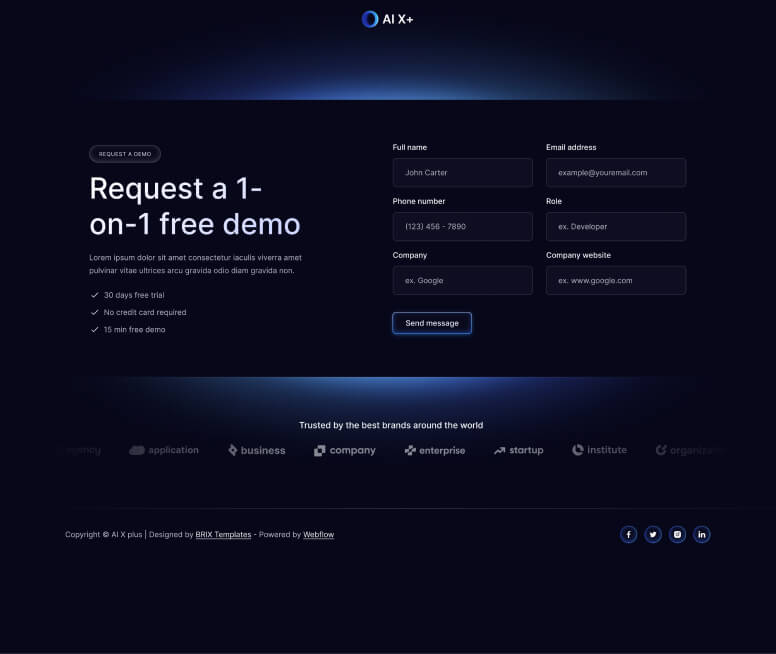 Request a Demo - AI X+ Webflow Template